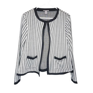 Isabella Rodriguez Black Houndstooth Cardigan Womens Medium Sweater Knit